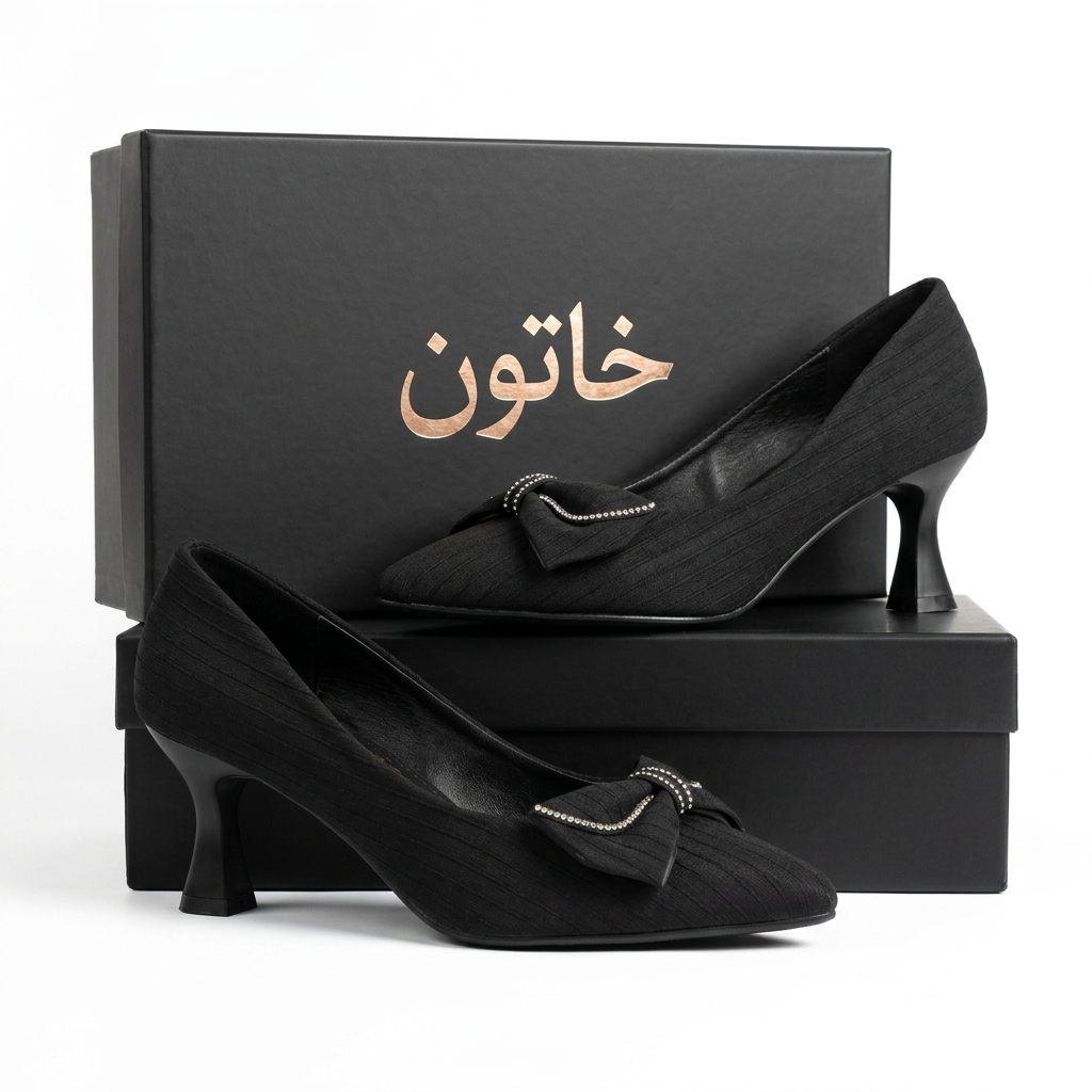 کفش مجلسی پاشنه دار زنانه پارمامدل ساتن پاپیون
